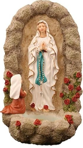 Holy Water Font Resin Mother Mary Our Lady of Lourdes Apparition Bernardette Wall Mounted 15 cm