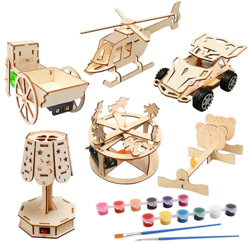 JTgugu 6 piezas de experimentos para niños a partir de, kit de construcción electrónica DIY STEM juguetes, juego de construcción de madera para rompecabezas 3D construcción caja de experimentos regalo
