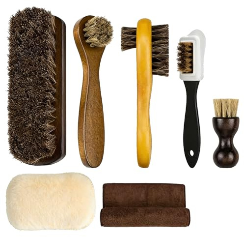PAPAcroscoma Shoe Brush Set, Suede Brush for Shoes, Horsehair Brushes
