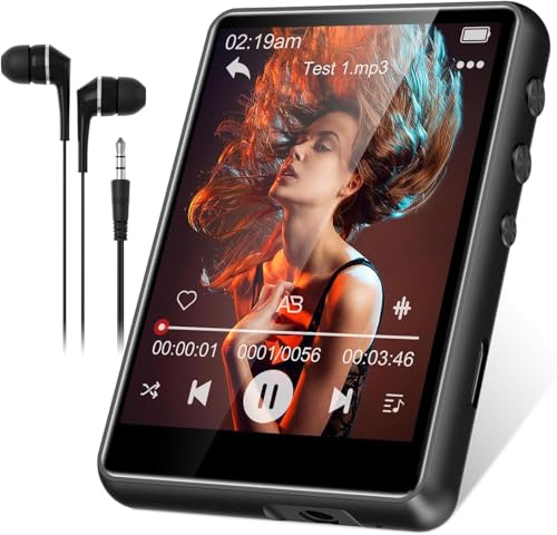 SWOFY Lettore MP3 da 64 GB Bluetooth 5.3 HiFi Music Player, lettore MP3 touch screen da 2,4 pollici con registratore altoparlante, radio FM, supporto per espansione fino a 128 GB (nero)