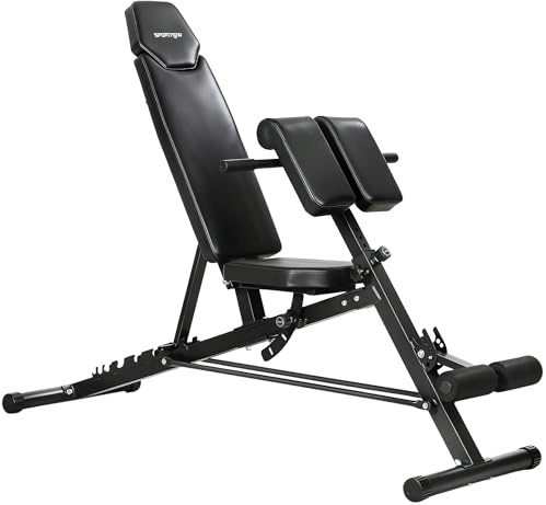 SPORTNOW Hantelbänk justerbar 4-i-1 träningsbänk med bensträckare, curlpult, 6-vägs ryggstöd, justerbar sits och stoppning, multifunktionell snedbänk 150 kg last ryggtränare för hemmagym