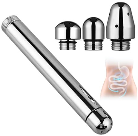 MKEAWWU Doccino Anale, Bacchetta Doccia Angolare Con 3 Teste, Per Pulizia Colonic, Colore Argento, 1 Pezzo + 3 Teste Di Ricambio, Lunghezza 13Cm