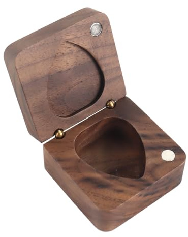 Durlo Boîte de rangement pour médiators en bois de noyer massif - Étui magnétique compact pour guitaristes - Organiseur pour médiators - Support portable pour étui de guitare ou sac de transport