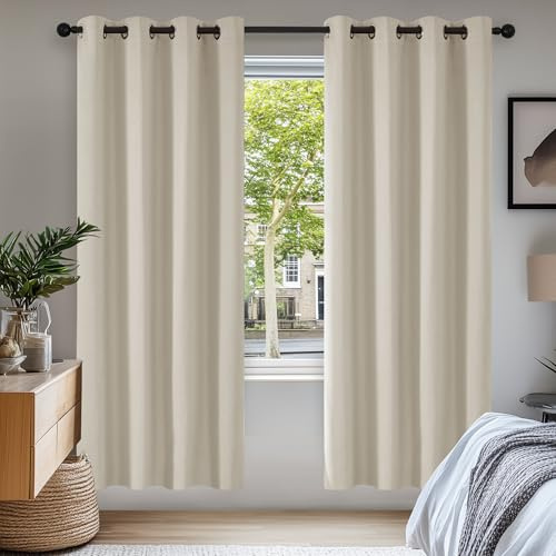 Deconovo Super Soft Thermal Insulated Eyelet Room Darkening Curtains for Bedroom 66 x 72 Inch Light Beige 2 Panels