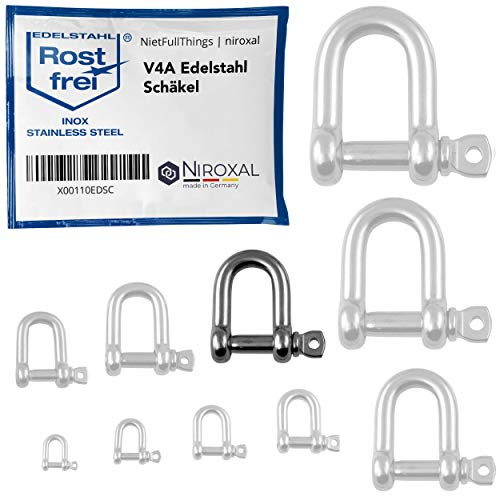 Datos Técnicos – Grillete de Acero Inoxidable A4 (AISI 316), Ø 12 mm, 5 Unidad, Carga de Rotura aprox. 3500 kg, Resistente a la Corrosión, Pulido, para Cuerdas, Cadenas y Conexiones de Tracción