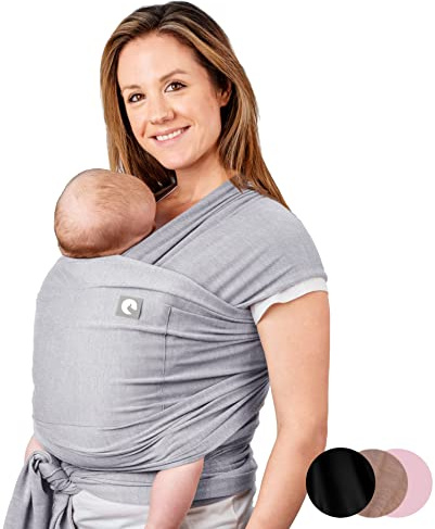 Baby Sling Wrap with Large Front Pocket - Naturally Soft Baby Wrap Carrier - Cotton Baby Sling Carrier from Birth - Newborn to Toddler Carrier - The Pocket Wrap™ by Trekki (Grey)