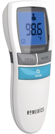 HoMedics No-Touch Infrared Thermometer, Reliable and Accurate Body Temperature Readings, Ultra-Fast Results, Digital Display for Fahrenheit or Celsius, Quiet Nighttime Mode and High-Fever Alarm