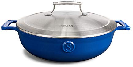 SAVEUR SELECTS Gusseiserne Kasserolle mit Edelstahldeckel, 4.25 L Volumen, Ø 30 cm, Emailliert, Spülmaschinenfest, geeignet für alle Herdarten, Backofenfest bis 260 °C, Induktionsgeeigneter Kochtopf