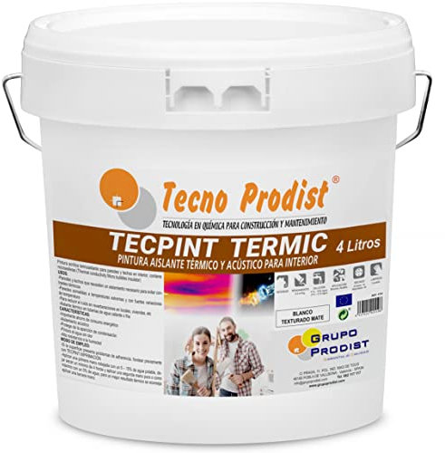 Tecno Prodist TECPINT TERMIC (4 Litres) Peinture d'intérieur à l'eau, avec isolation thermique et acoustique. Anti-humidité. Murs et Plafonds. Super blanc. Application facile. Inodore (BLANC)