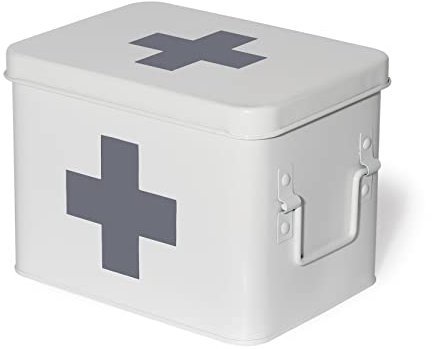 Theo&Cleo Medizin Box Metall, Erste Hilfe Kasten Koffer Schrank, Arzneischrank Medizinkoffer Retro, Medizinschrank, 22 * 16 * 16 cm (Weiß-22CM)