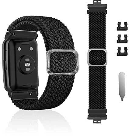 SeNool Armband Kompatibel mit Huawei Watch Fit/Fit New/Fit Elegant/Fit SE, Nylon Geflochtenes Sport Ersatzband, Bänder für Huawei Watch Fit/Fit New/Fit Elegant/Fit Special Edition - Schwarz