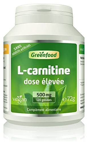 Greenfood L-carnitine, 500 mg, dose élevée, 120 gélules, vegan - SANS additifs artificiels. Sans organisme génétiquement modifié.