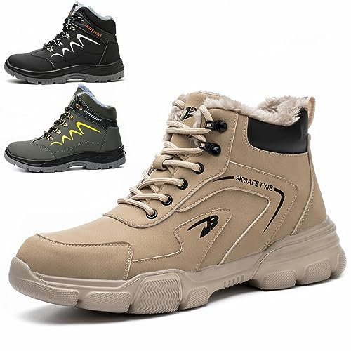 NACKINg Arbeitsschuhe Herren Damen Sicherheitsschuhe Wasserdicht Sicherheitsstiefel Winter Warm Gefüttert Schutzschuhe mit Stahlkappe, Braun, EU 43