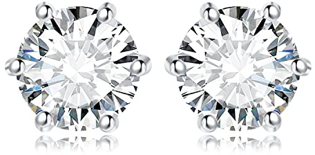 JewelryPalace 4ct Classique Boucles d'oreilles Taille Rond Solitaire Cubic Zirconia Argent 925 Femme, Or Blanc 14k Petite Clous d'oreilles Pierre Fille, Diamant Simulé Ensemble Bijoux Mariee Mariage