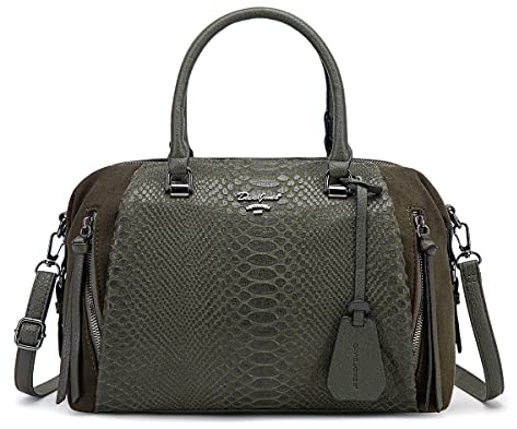 David Jones - Bolso de Mano Mujer Bowling - Bolso de Hombro Bandolera Piel Sintetica - Bolso Tamano Mediano Elegante - Verde