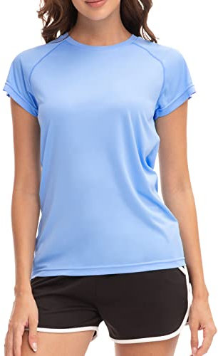 MEETWEE Swim Shirts for Women, Short Sleeve T Shirt Athletic Casual Tops Quick Dry UPF 50+ Running Surfing Workout Yoga Sun Tee Shirts Blue