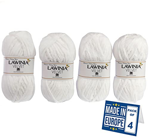 LAWINIA -Velvet Premium Soft Chenille Yarn Chunky, Velvet Yarn Crochet, Does NOT SHED, Plush Blanket Wool for Crochet, Thick Chunky Wool for Knitting, Pack of 4
