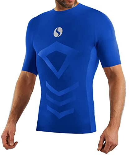 sesto senso Sportundertröjor för män, kortärmad, termoundertröja, kompressionströja, undertröja, blå, L/XL