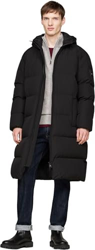 Tommy Hilfiger Herren Daunenmantel Down Parka mit Kapuze, Schwarz (Black), XL