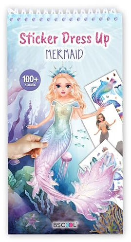 BSCOOL Mermaid Theme Stickers for Girls Dress Up Activity Book | Fashion design sticker activity book teaches kids ages 5+ mermaid style through guided pages and reusable stickers