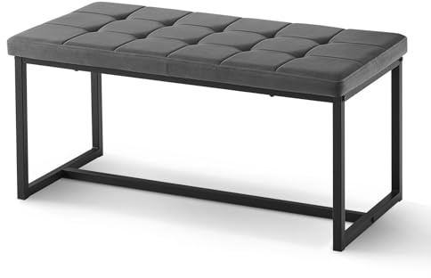CLIPOP Banc de salle à manger rembourré 100 cm avec revêtement en velours et pieds en métal - Style moderne - Pour salle à manger, couloir, chambre à coucher, garde-robe, cuisine - Gris, B0409