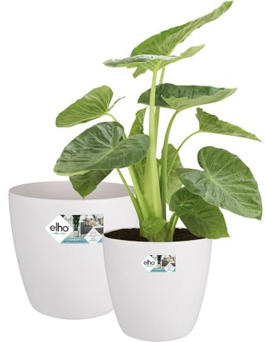 elho Brussels Rund Rollen - Blumentopfe für Innen - 100% recyceltem Plastik - 2er Set - Ø 35, 40 cm - Weiß/Weiss