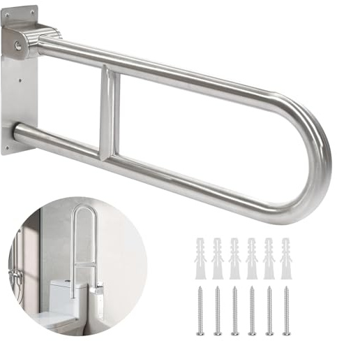 Maniglione Bagno Disabili 60cm, Maniglia Doccia Anziani, Maniglione Ribaltabile Bagno, Barra Pieghevole Antiscivolo in Acciaio Inox, Per Anziani, Disabili,Supporta 300-350kg