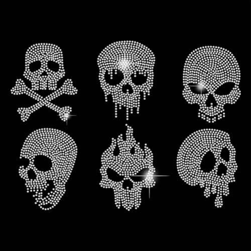 SUPERDANT Pequeño ícono de calavera con strass Hotfix para planchar, calavera de Halloween, camiseta con diseño de calavera de Halloween, strass para planchar, transferencia de strass para planchar