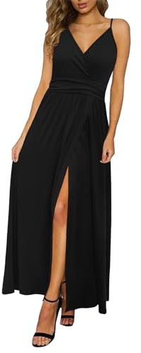 Newshows Women's 2026 Summer Maxi Dress Formal Elegant Classy Modest Teacher Outifts Spaghetti Strap Plus Size Casual Boho Beach Vacation Long Flowy Fall Wedding Guest Dresses(Fashion Black,S)
