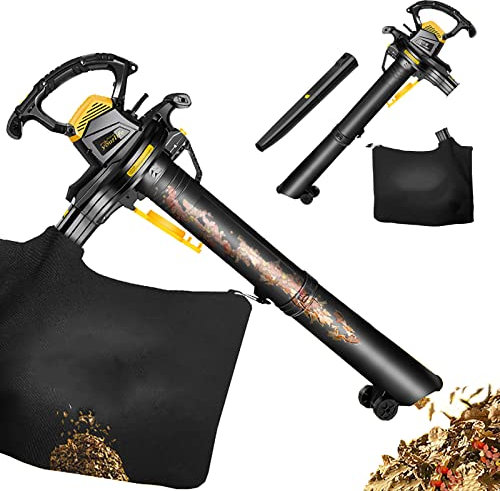 OZBME Soplador de Hojas Eléctrico, Soplador/Aspirador/Triturador de Jardín 3800 W, con Ruedas Guía + Bolsa Recolectora de 40 L, Ajuste de 6 Velocidades