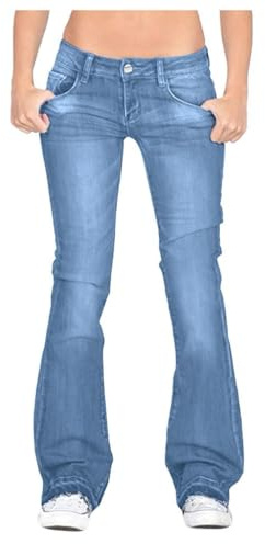Generico Jeans da Donna Eleganti Jeans Donna Vita Bassa a Gamba Larga Lavoro Pantaloni Denim con Tasconi Comodo Pants Basic Estivo Pantalone e Ragazza Streetwear Casual Pantaloni