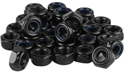 60 PzDadi M6, Dadi Autobloccanti in Acciaio Inox DIN 985, Dadi Esagonali, Metrica Dado di Bloccaggio Neri con Nylon per Viti Bulloni Filettati Barre Filettate(M6)