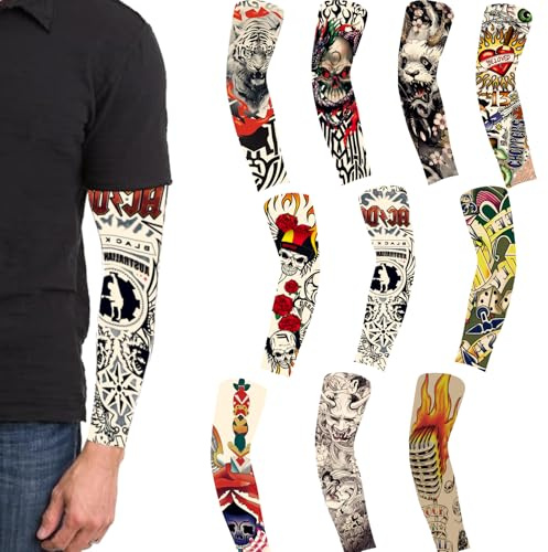 Set di 10 manicotti per tatuaggi, per adulti, da infilare, per motociclisti, per corsa, ciclismo, basket, golf, attività all'aperto, uomini e donne (5 paia)