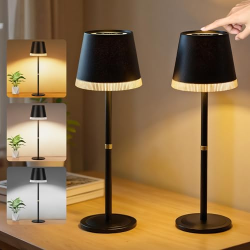 OUTON Lámpara de Mesa Inalámbrica con 3 Modos de Luz y RGB, Lámpara LED Recargable con Control Táctil, Regulable, Función de Memoria, Impermeable IP54 para Dormitorio, Bar y Café, Negro