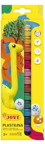 Jovi - PLASTILINA, Pasta da modellare a base vegetale, 15 x 15 grammi, Assortimento multicolore, Colori vivaci e grande plasticità, Senza glutine, Ideale per bambini a partire da 2 anni (90/15)