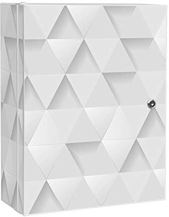 banjado Medizinschrank abschliessbar mit Motiv Weisse Dreiecke 35x46x15cm - großer Arzneischrank für die Hausapotheke - Medikamentenschrank aus Metall zur Medikamenten Aufbewahrung