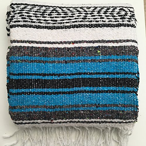 DistinctLook Couverture/jeté/tapis mexicain Falsa - 6 couleurs - Fil recyclé aspect main - Pour yoga, méditation, camping, pique-nique (bleu)