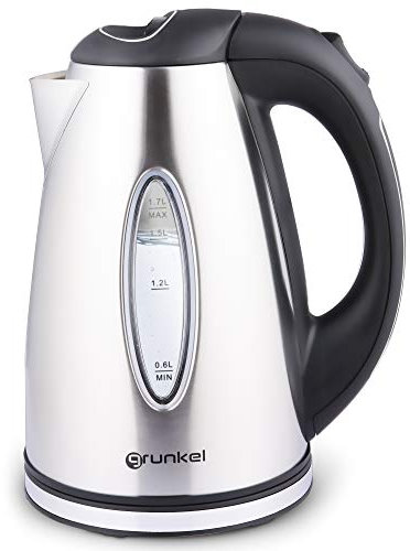 Grunkel - Bollitore elettrico in acciaio inox da 1,7 litri di capacità e 2200 W di potenza, spia acqua bollitura, spegnimento automatico e filtro dell'acqua rimovibile, modello HV-16GX