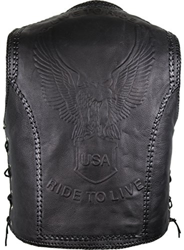 MDM Chaleco de piel de vacuno para hombre, color negro, estampado de águila (talla L)
