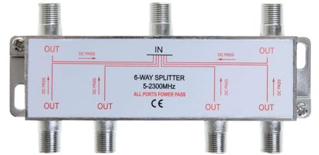 Cables Direct Online 6 Way Bi-Directional 5-2300 MHz Indoor and Outdoor Waterproof Coaxial Antenna Splitter for RG6 RG59 Coax Cable Satellite HDTV (6 Ports)
