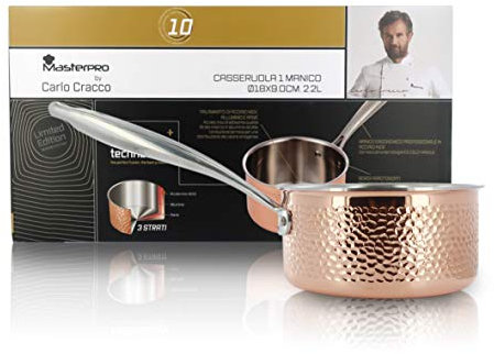 Cracco Casseruola in Trilaminato Acciaio Inox, Alluminio e Rame, Ø 18 cm, profondità: 9 cm, capacità: 2,2 Litri, MasterPro