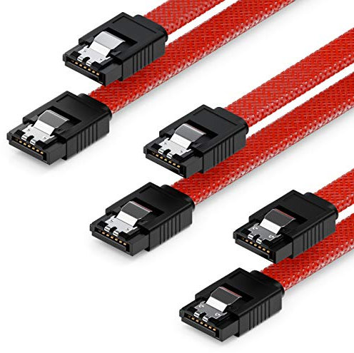 deleyCON 3x 50cm SATA 3 Nylon Kabel Set Datenkabel 6 Gbit/s Anschlusskabel Verbindungskabel Mainboard HDD SSD Festplatte 2 S-ATA Stecker Gerade Rot