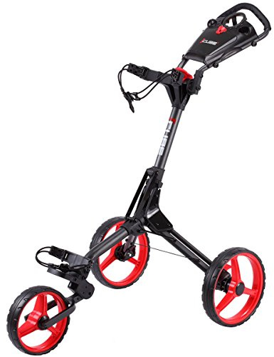 SkyMax Chariot de golf Cube pliable 3 poussées Design compact Gris anthracite/rouge