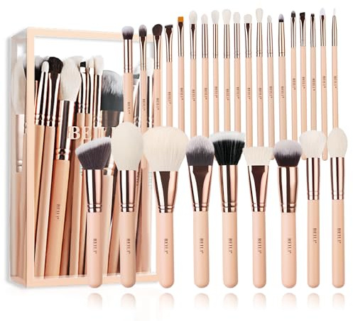 BEILI Makeup Brushes Set,Eye Makeup Brushes,Concealer brushes,28pcs Professional Foundation Brush Eyeshadow Brush Eyeliner Eyebrow Blending Blush Natural Goat Hair Rose Gold Pink