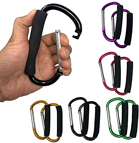 Pack of 2 Universal Large Buggy Clip Pram Pushchair Stroller Clip for Strollers, Shopping Bag Hook Carabiner Shopping Accessories Bag Holder Hook (Pack of 2 - Black)