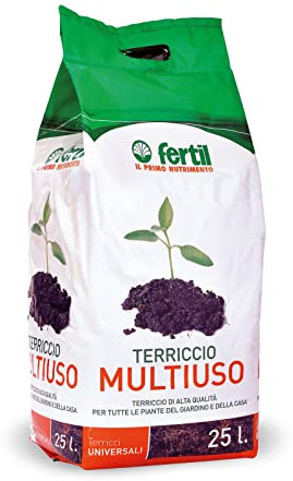 Fertil Multiuso Terriccio Universale di Qualità per Tutte le Piante con Torba Bionda e Torba Nera Confezione 25 litri 7kg