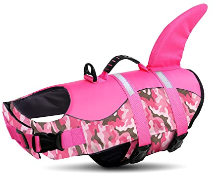 Queenmore Dog Life Jacket Small, Adjustbale Shark Pet Life Vest, Ripstop,With Rescue Handle, Puppy Preserver For Yorkie, Poodle, Small Dogs, S