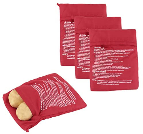 4 PCS Red Microwave Potato Bag Reusable Microwave Cooker Bag Baked Sweet Potato Corn Bag Pouch for Kitchen