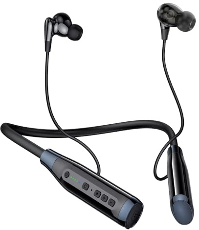 SOPPY Neckband Earphones Bluetooth 6.0 with 100 Hours Playtime, Wireless Headphones with Mic, IPX5 Earbuds for Running, Magnetic Headset Lightweight Earphones with Intelligent Noise Reduction