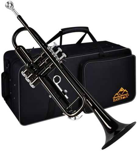 EASTROCK Trompeta Sib Estándar de Latón Instrumentos Musicales Boquilla 7C con Estuche para estudiantes principiantes (Negro)